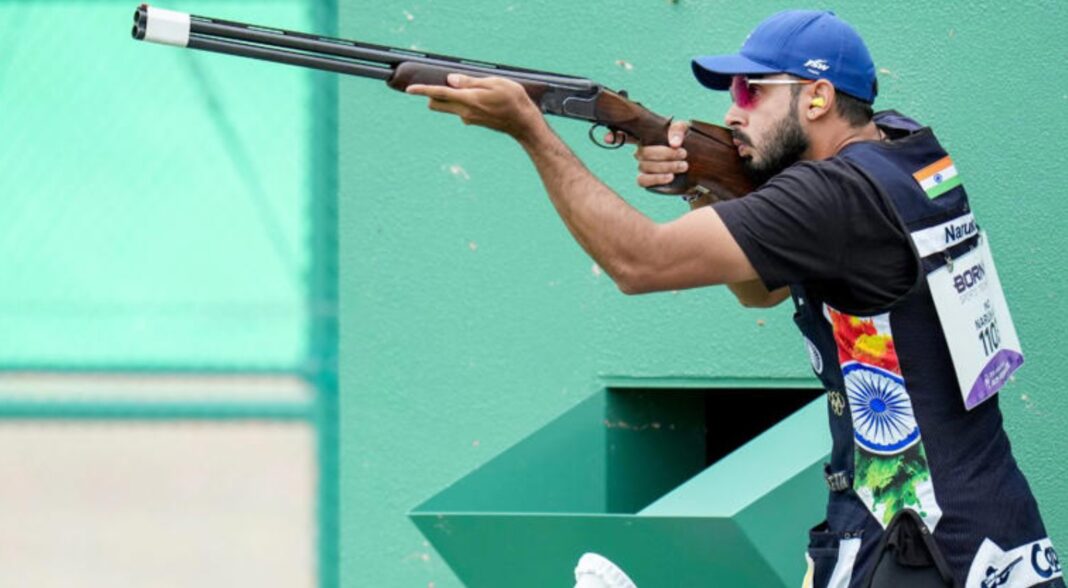 India’s men’s and women’s skeet shooting teams celebrate their bronze medals at Asian Games 2026