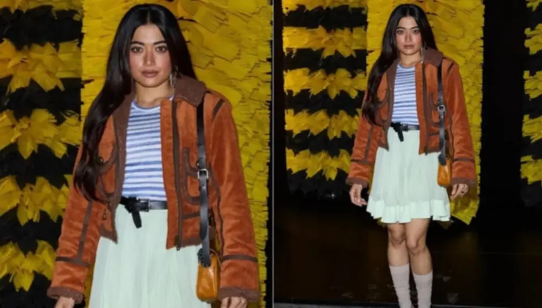 Rashmika Mandanna in a colourful street-style look at Milan Fashion Week