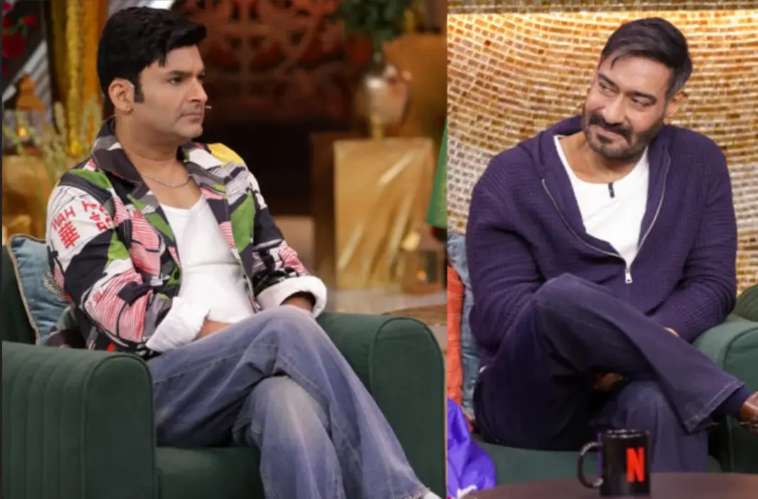 Ajay Devgn and Kapil Sharma during The Great Indian Kapil Show