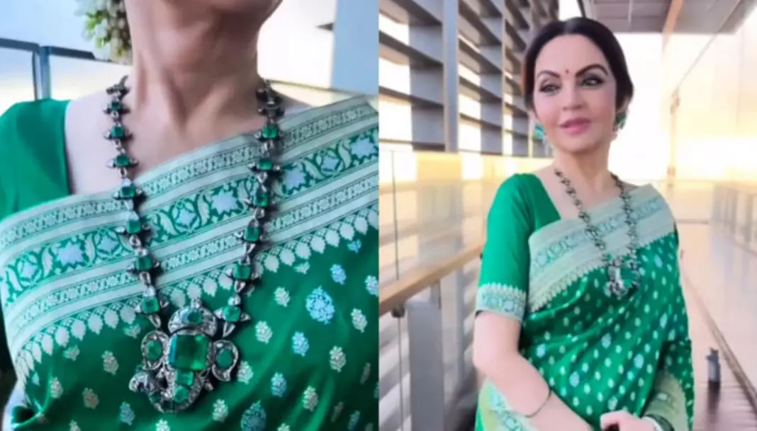 Nita Ambani in a festive saree and emerald jewellery