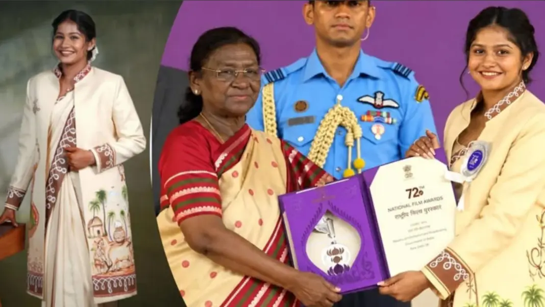 Sachana Namidass at the National Film Awards ceremony in her Tamil-inspired ensemble