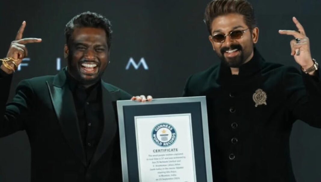 Allu Arjun and Atlee with Guinness World Records certificate for Raaka motion capture achievement
